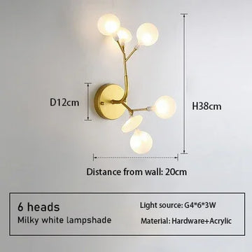 luminaire suspendu moderne branches dorées boules lumineuses salon chambre décoration intérieur luxe