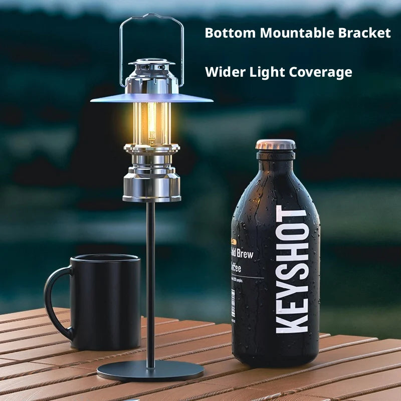 lanterne led vintage portable rechargeable argentée bleue ambiance campingextérieur