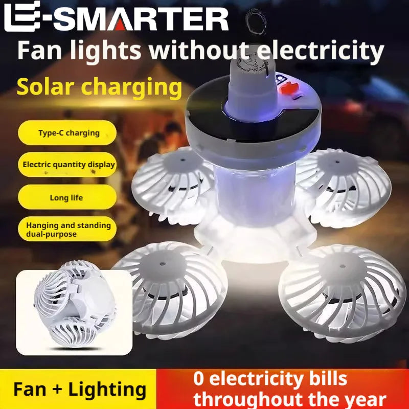 lampe ventilateur moderne blanc pliable rechargeable led interrupteur toucher solar campingextérieur