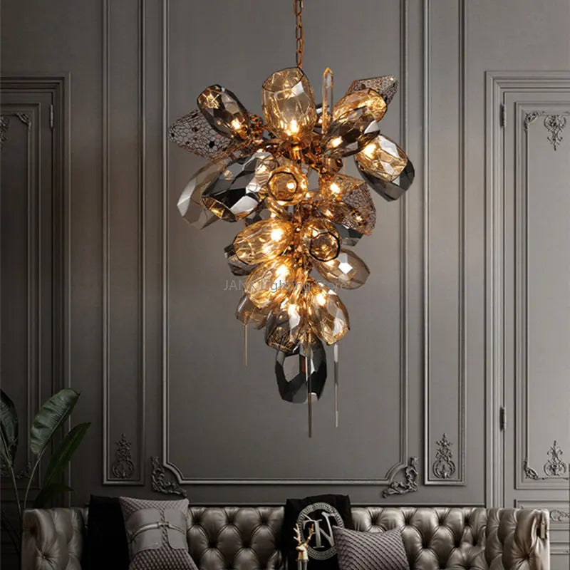 Suspension lumineuse moderne ornementale cristal géométrique ambre blanc chambre salon