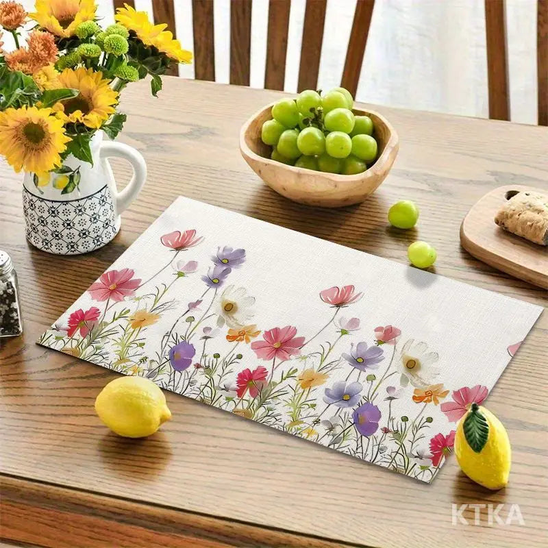 tapis table moderne floral multicolore blancs variés thème saisonnier 45x30cm