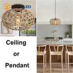 lampe suspendue tissage main cordes chanvre cadre métallique boho rustique naturel bois