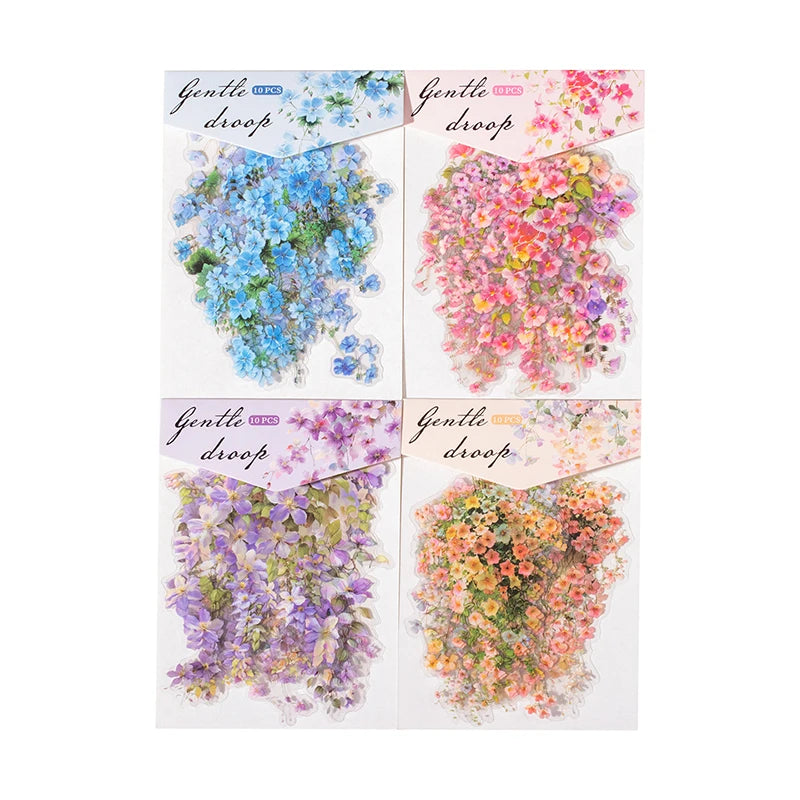 autocollants décoratifs floral transparents rose blanc bleu vert adhésifs fleurs feuilles