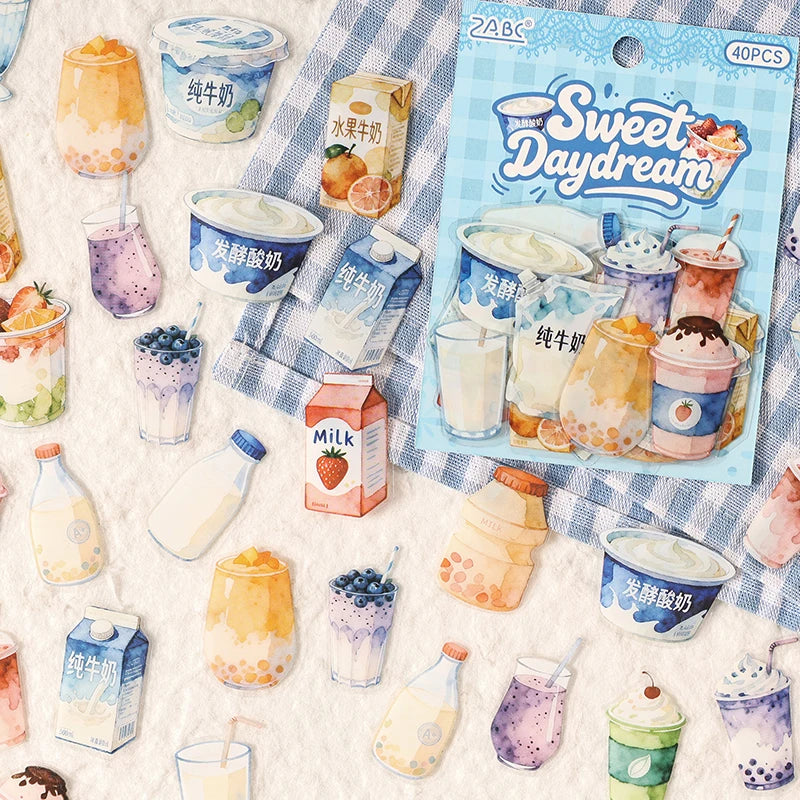 autocollants boissons aquarelle fruits bouteilles verres opaques illustratifs scrapbooking artisanat collage journaling