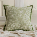housse coussin carrée jacquard motif floral vert beige gris décoration salon chambre moderne chic