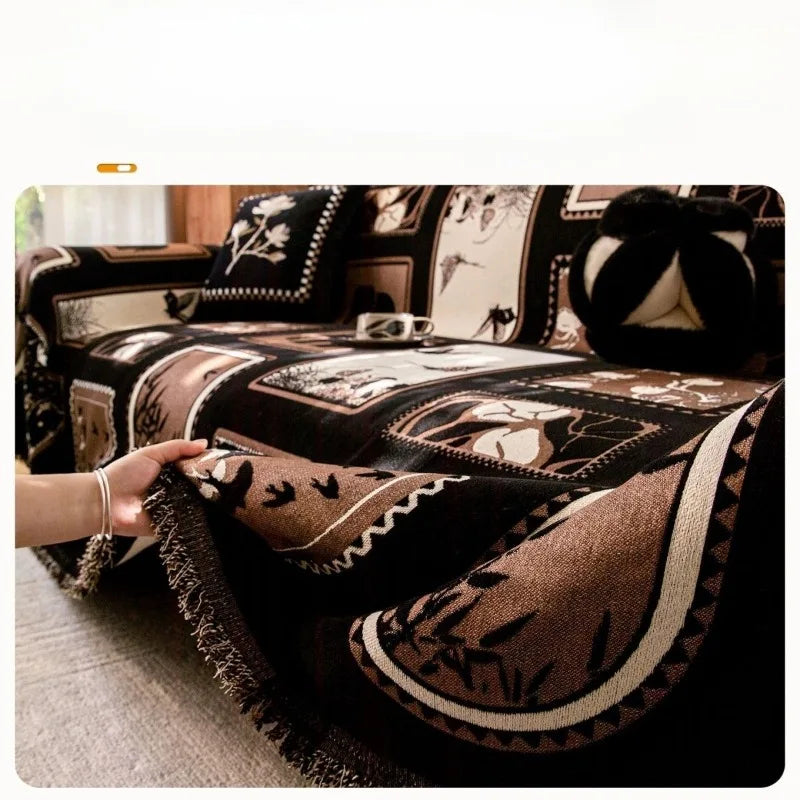 housse canapé patchwork noir orange gris coussin tapisserie extérieur intérieur