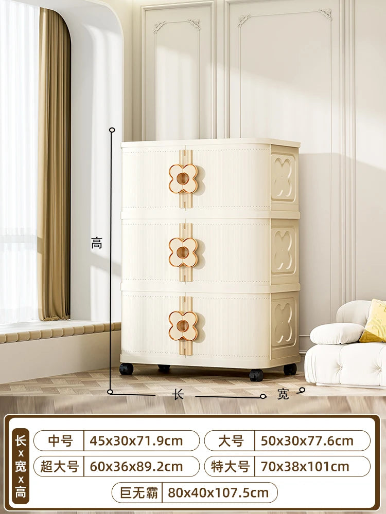 meuble rangement moderne armoire beige clair grille dimensions roulettes 45x30x71.9cm