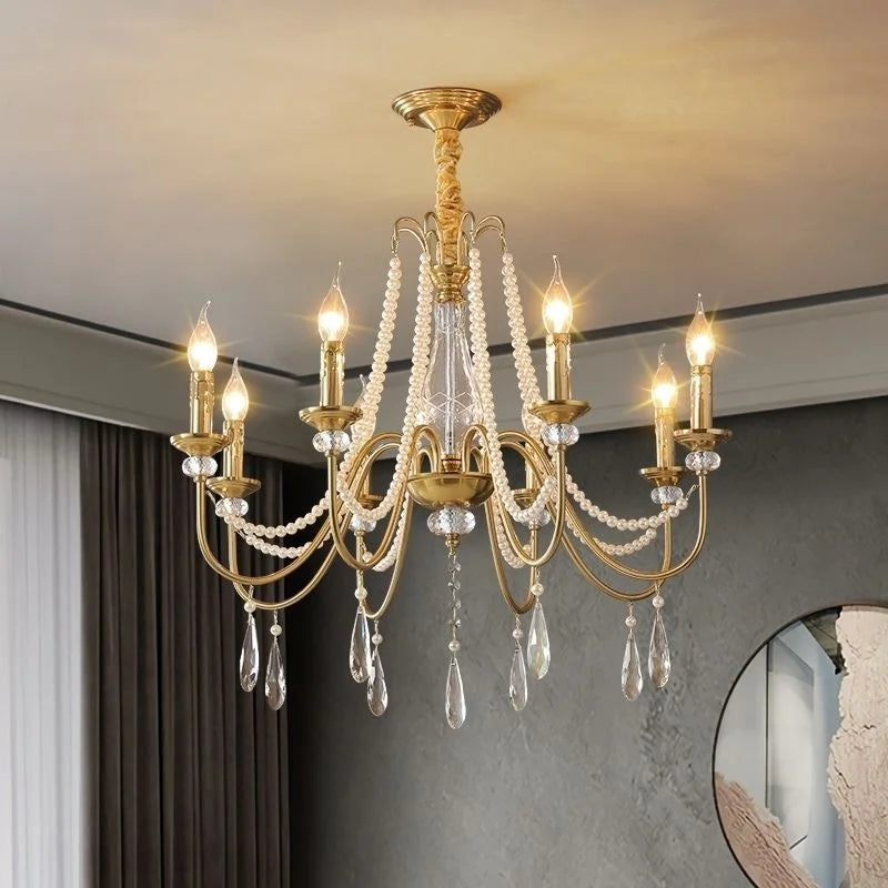 lustre doré cristal classique suspension ampoules led pendeloques semiopaque salle reception