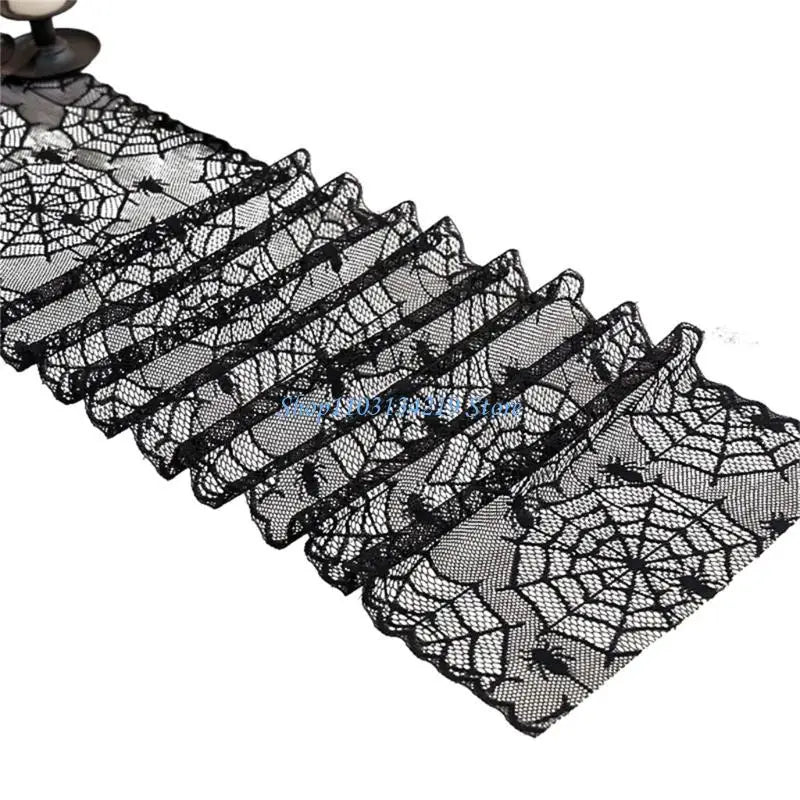nappe halloween araignées toile dentelle noire table decoration gothique opaque 30x100cm polyester coton