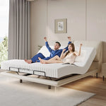lit motorisé moderne blanc gris clair électrique réglable rayures horizontales oreillers coussin