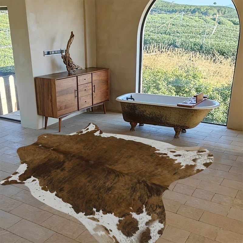 tapis acrylique marron blanc texture naturelle rustique dimension 140x160cm