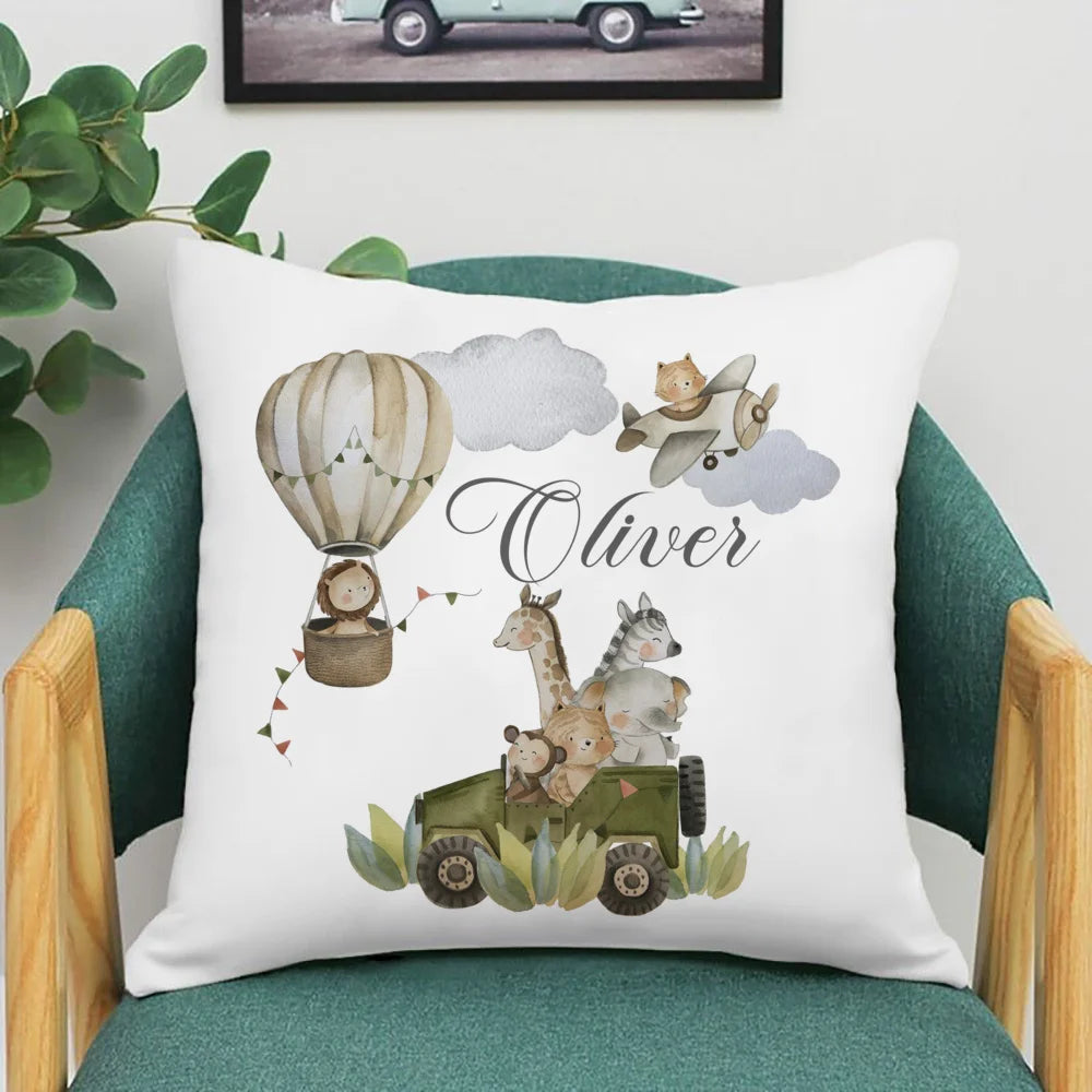 taies d'oreiller animaux forest enfants nom personnalisable illustration blanche festive