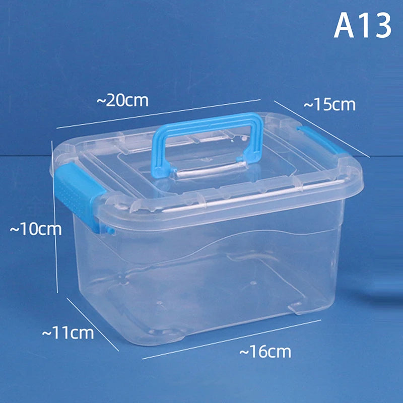 boîtes rangement transparentes bleues roses violettes poignées détachables moderne pratique enfants fournitures scolaires