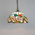 lampe suspendue tiffany fleurs stylisées multicolore rouge orange jaune vert noir adjustable chambre cuisine