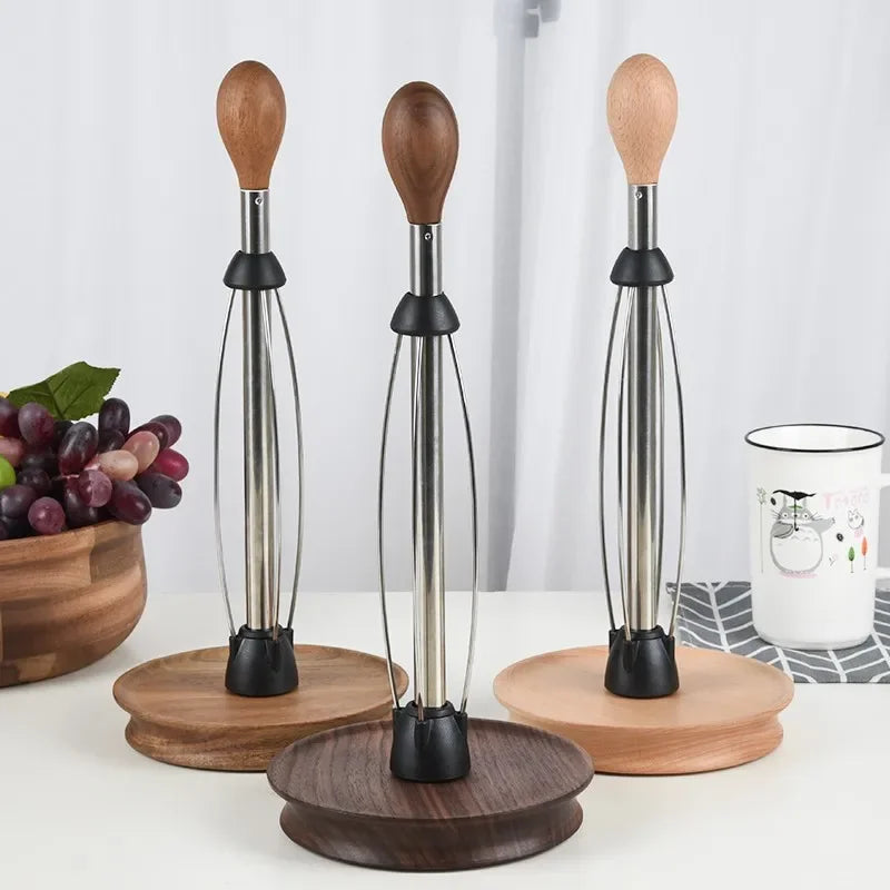 porte rouleau papier cuisine bois marron métal argenté moderne minimaliste 360 rotatif fixations noires