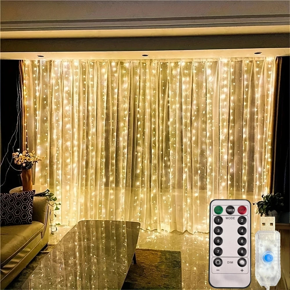 rideau lumineux led blanc points lumineux moderne modes télécommande usb 3m 4m 6m