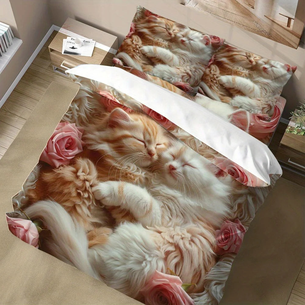 Détail motif chaton sur housse de couette