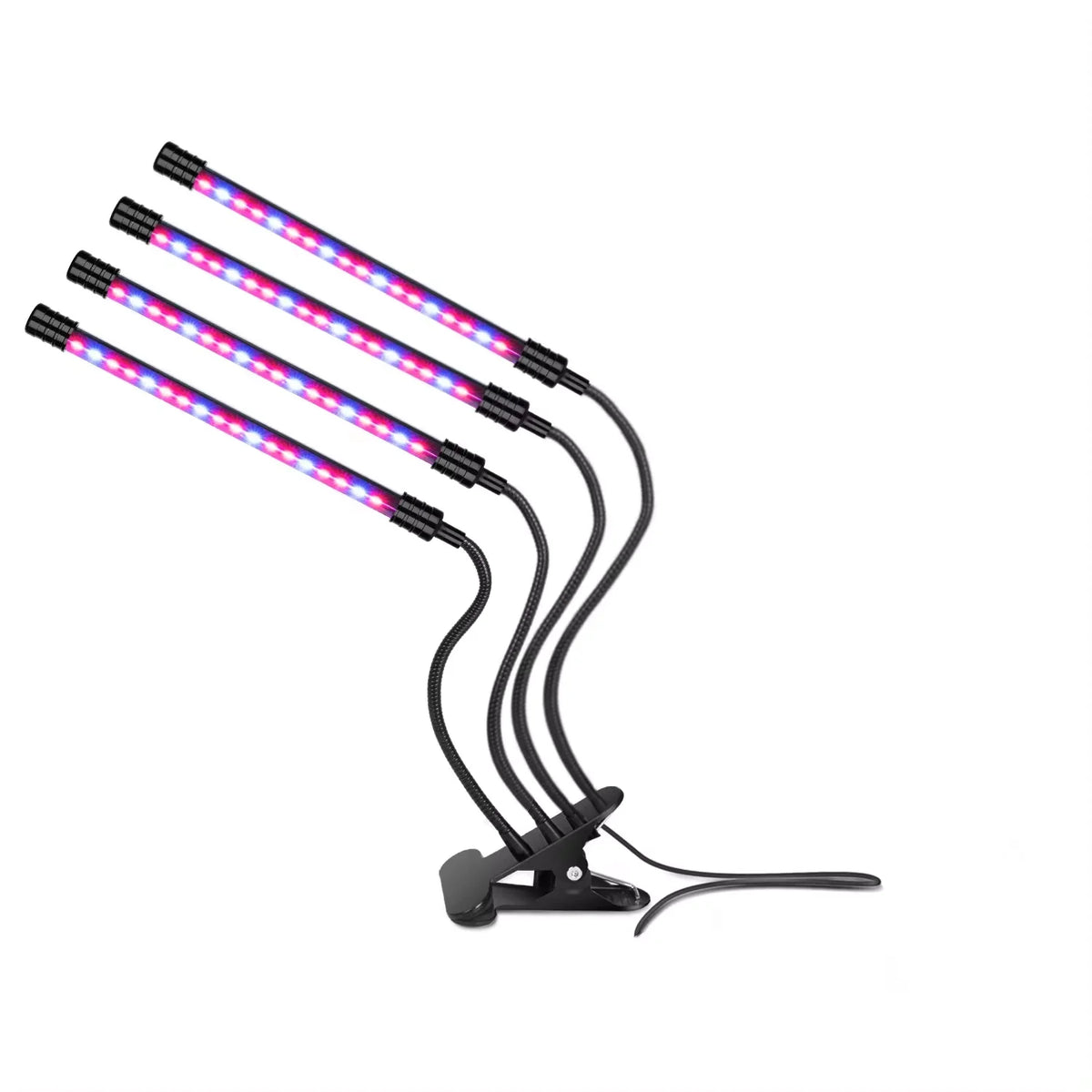 lampe led plante noire controle luminosite bouton alimentation bras flexibles clips moderne