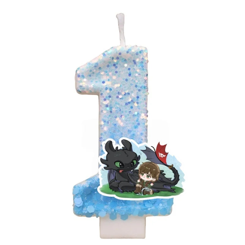 bougies chiffres dragon paillettes bleu clair nuit blanc décoration anniversaire gâteau événement thèmes