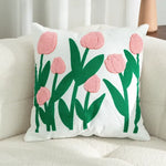 Coussin Carré Coréen Anti Décubitus Coton Polyester Tricot Fleur Brodé Amovible Lavable Moderne