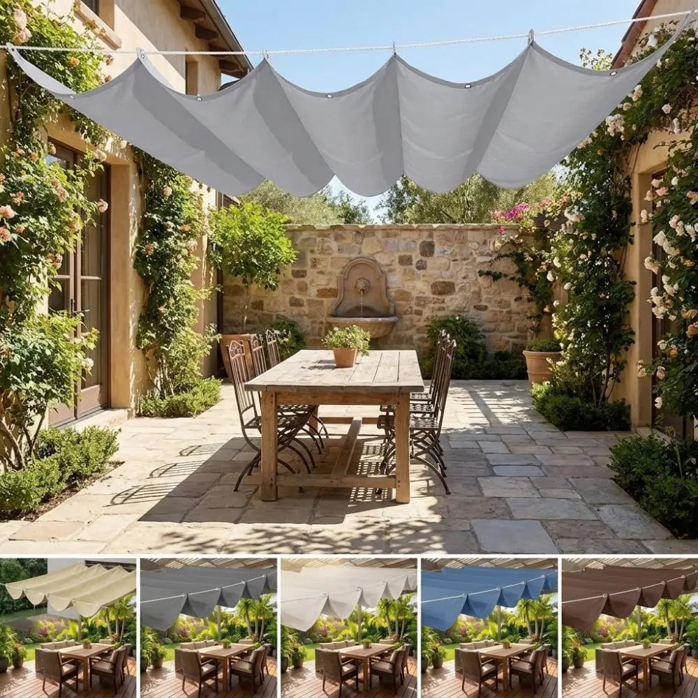 toile parasol moderne résistante l'eau gris beige bleu texture tissée protection solaire jardinet opacité