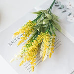 bouquet artificiel fleurs soie vert blanc jaune violet vase extérieur intérieur décoration mariage chambre