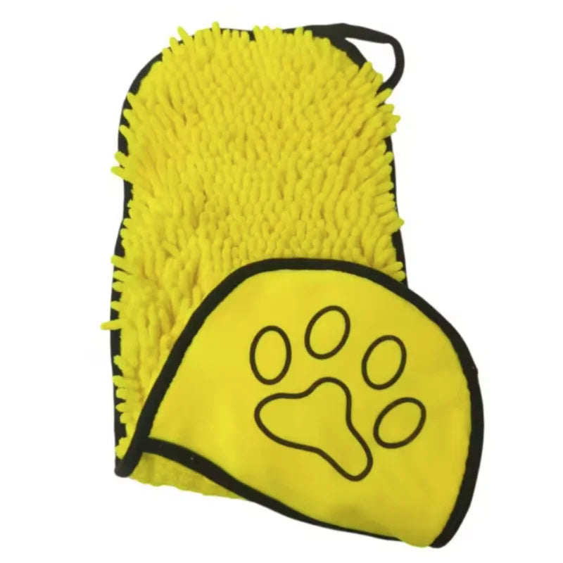 serviette bain chien chenille pattes imprimées grise bleue blanche confortable pratique