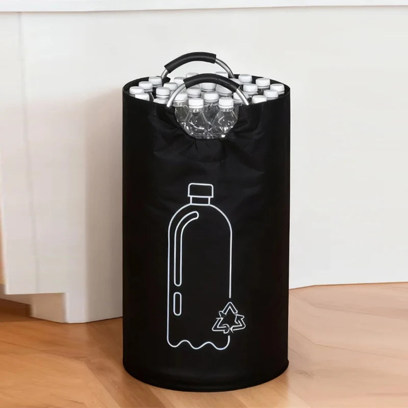 sac poubelle pliable réutilisable tissu noir blanc motif recyclage moderne 72cm hauteur 38cm largeur