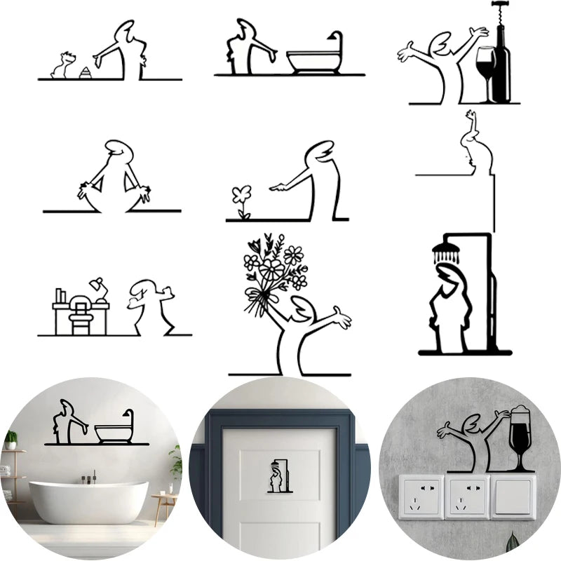 décoration murale minimaliste silhouette douche noir adhésif intérieur amusante porte art maison