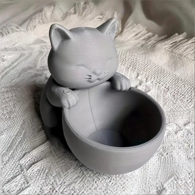 cache pot forme chat texture cuir moderne noir blanc gris drainage succulentes cactus chambre