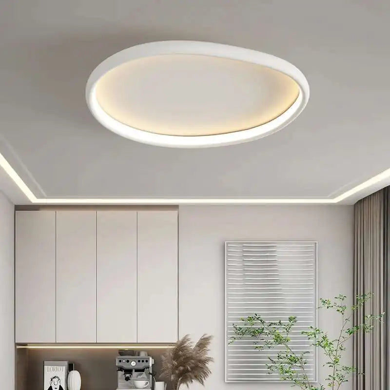 plafonnier led moderne minimaliste acrylique blanc fixation circulaire ovale éclairage quotidien contemporain