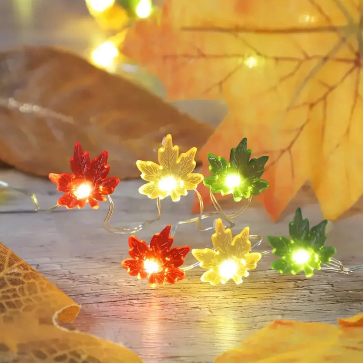 guirlande lumineuse feuilles érable vert orange rouge halloween décoration jardin clips led autoportrait festiveextérieur