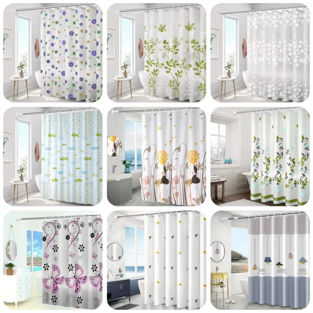 rideau douche moderne motifs floraux couleurs variées opaques anneaux métalliques 150cm 180cm