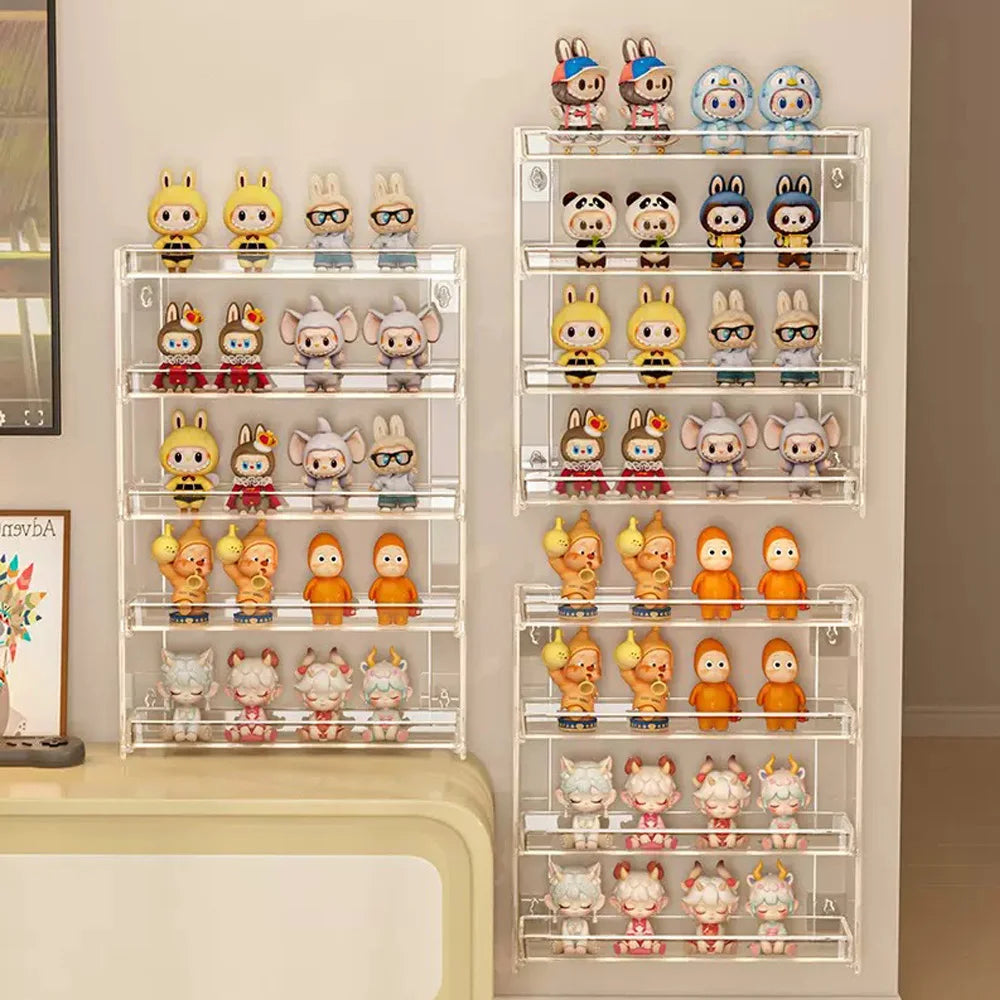 présentoir mural multifonctionnel clips fixation mur transparent figurines animées divers articles rangement couleurs modernes