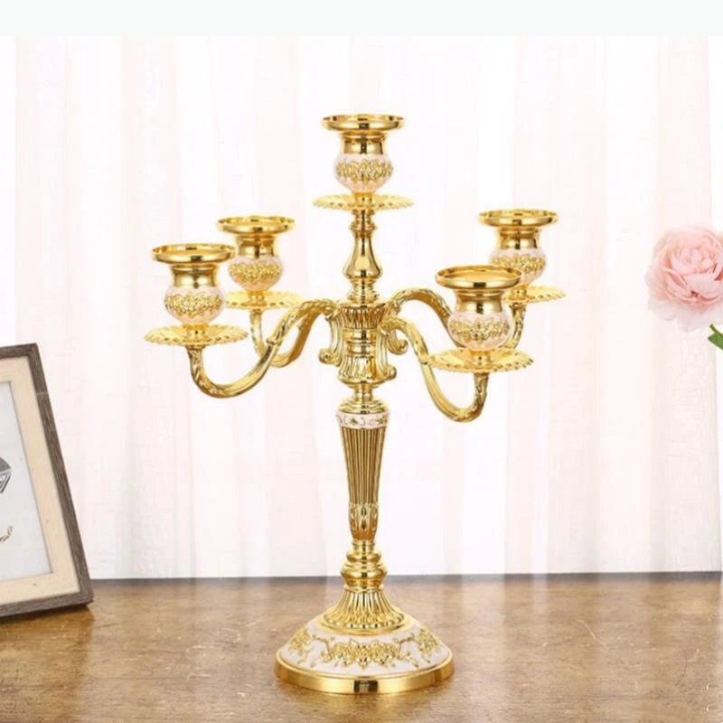 bougeoir cinq branches ornements floraux argent doré bronze classique décoration intérieure porte chandelle SUPPORT