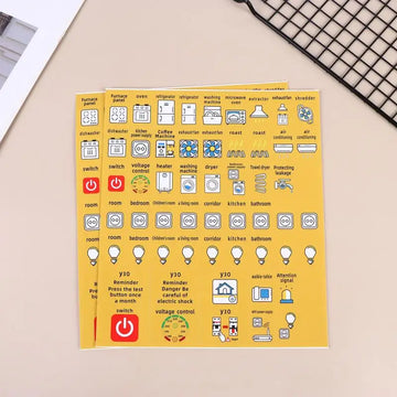 autocollants graphiques icônes électriques jaune bleu blanc adhésifs imperméables boîte disjoncteur minimaliste