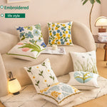 housse coussin décorative motif floral brodé moderne canapé salon lit maison blanc