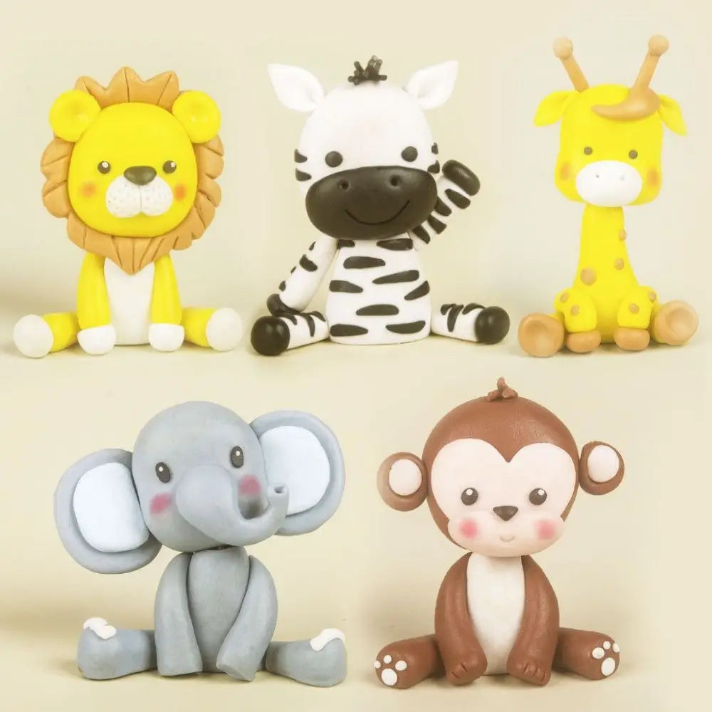 figurines animaux jungle cartoon girafe lion zèbre éléphant singe décoration gâteau fête