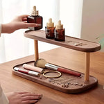 étagère deux niveaux bois naturel rangement cosmétiques maquillage accessoires organisation meuble moderne minimaliste