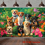 bannière 2D chien paysage floral multicolore illustration clips décoration intérieure moderne chambre salon