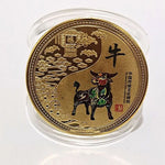 médailles zodiaque chinois animaux symboles yin yang decoration florale or rouge noire bleu verte