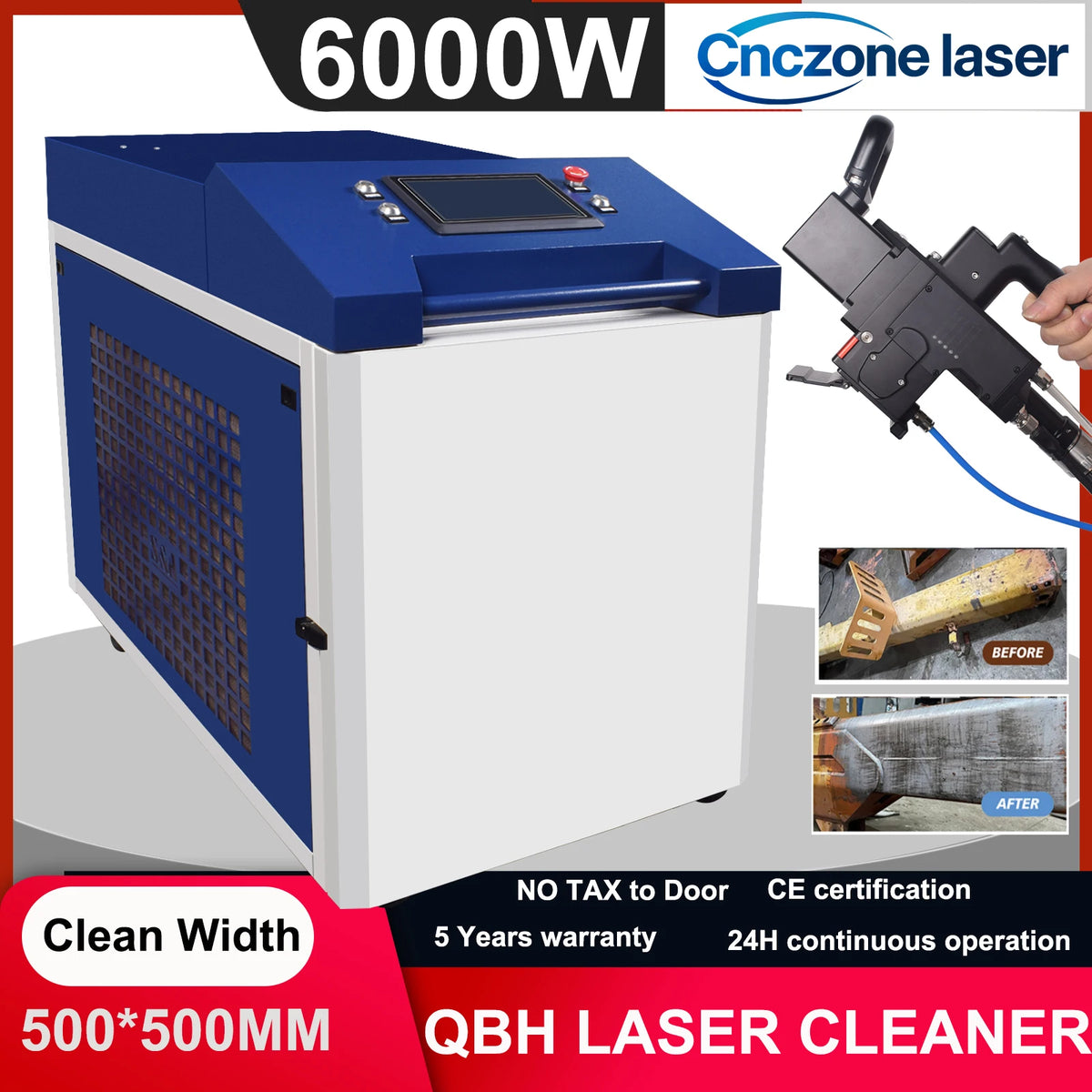 nettoyage laser industriel 6000W machine fibre bleu blanc gris rouille peinture huile