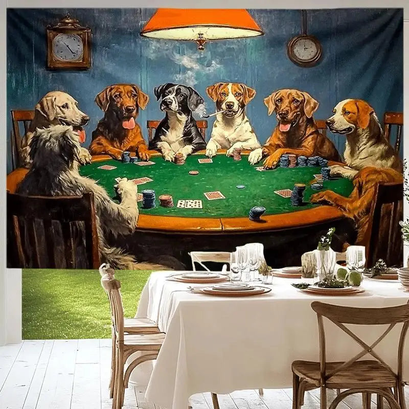tapis vert noir chien poker texture tissée decoratif clips coudes pinces rideau salon chambre