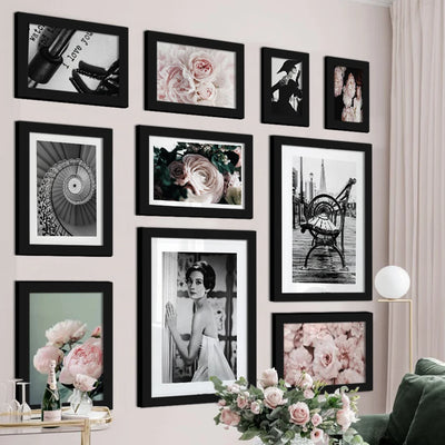 Kit de 10 cadres photo en bois avec plexiglas pour galerie murale familiale