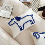 housse coussin brodée chien polyester blanc bleu motif relief moderne décontracté canapé lit decoration