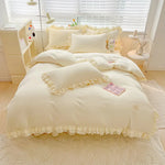 ensemble literie coton brossé ruffles romantique noir rose gris vert beige taies oreillers couverture