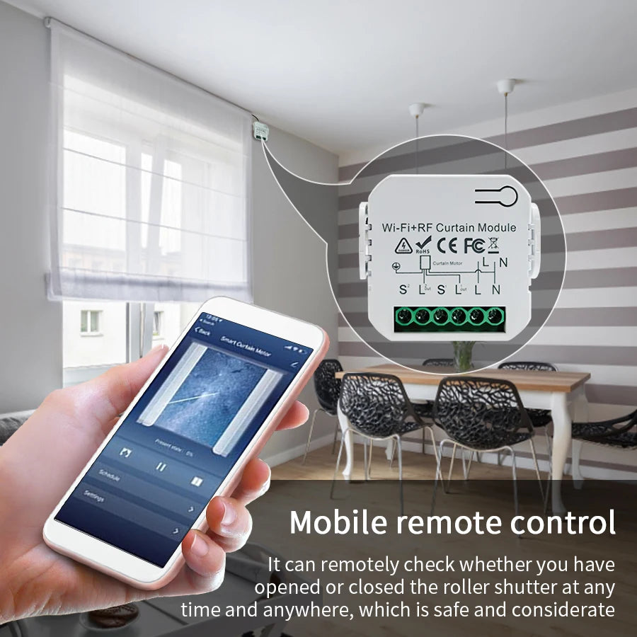 module rideau motorisé intelligent télécommande voice contrôle timing blanc moderne
