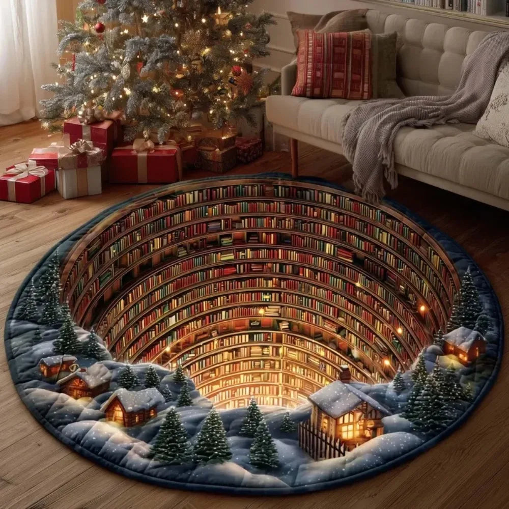 tapis rond moderne 3d escalier bibliothèque polypropylène polyester gris bleu vert