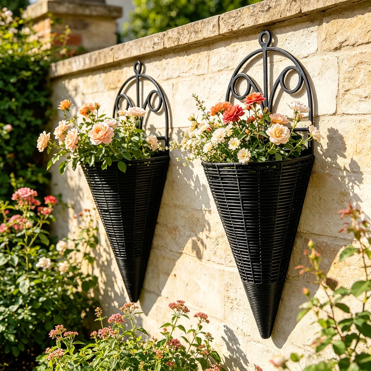supports muraux fleurs tressés noir beige jaune vert fixations murales portable décoration intérieure extérieure