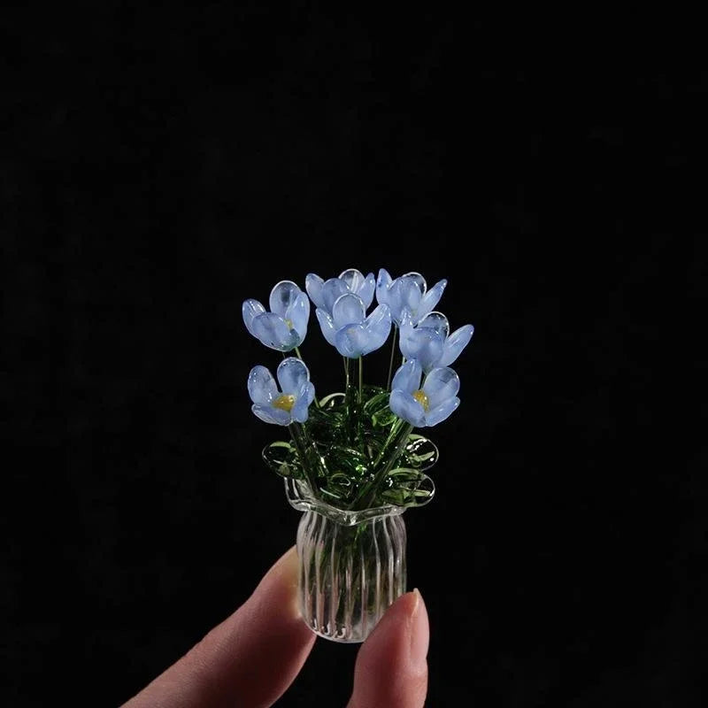 bouquet fleurs artificielles verre violet rouge blanc moderne décoration maison cadeau tulipes feuilles verte